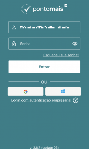 Tela de login do aplicativo Pontomais.